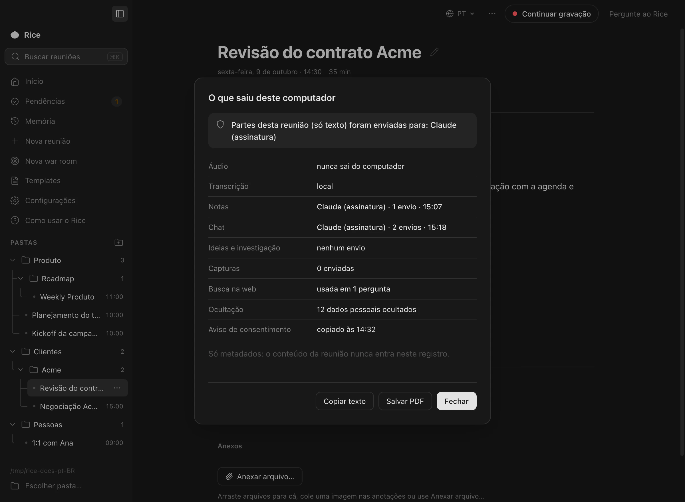 O recibo do que saiu do computador